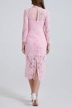 Bernice Rhinestone Fishbone Lace Midi Dress in Pink Avalabel