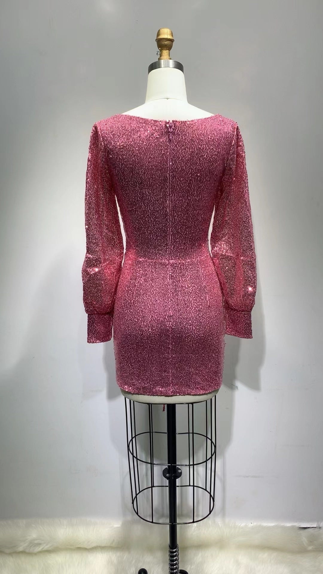 zenobia Ruched cut out Sequin Mini Dress in pink Avalabel