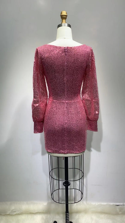 zenobia Ruched cut out Sequin Mini Dress in pink