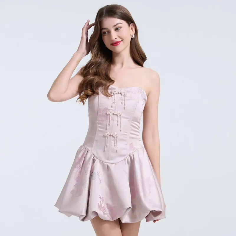 lisa jacquard fishbone bodice A-line mini dress in pink Avalabel