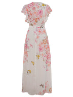 White Floral Flying Sleeves Maxi Dress Avalabel