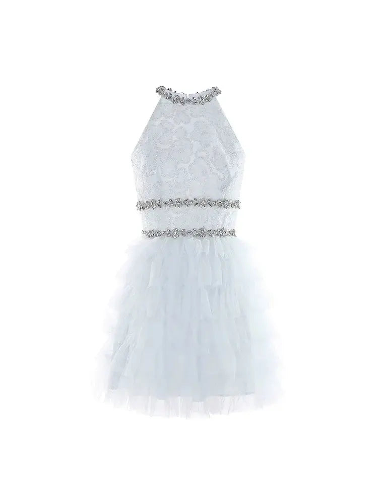 Sleeveless halter layered party Dress Avalabel