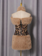 suzanne Leopard Fur Sequin Skirt Set Avalabel