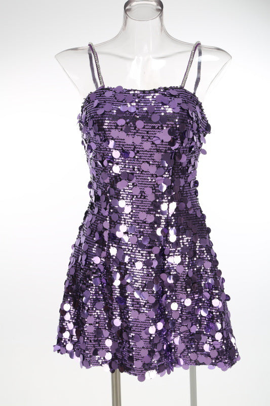 virginia Strappy Sequin Embellished Mini Dress in purple Avalabel