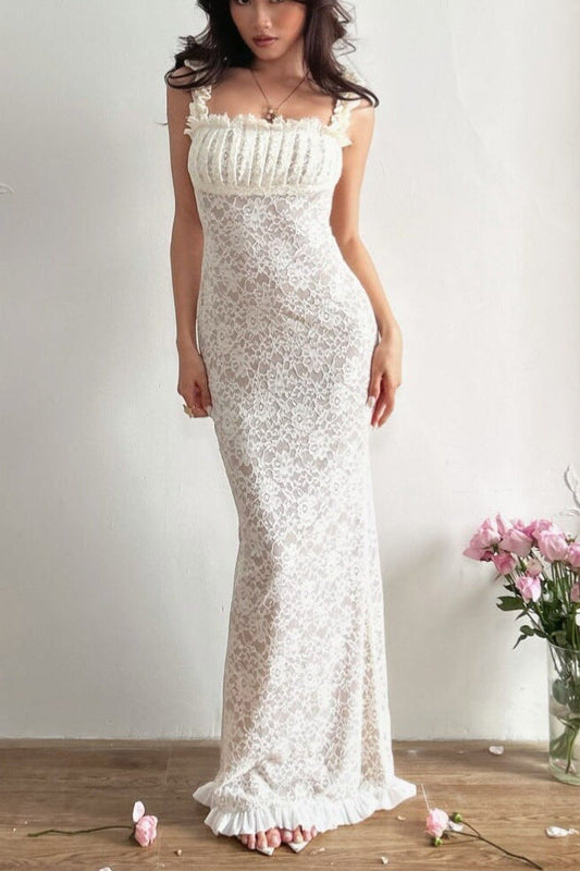 Georgia Lace Bodycon Slip Maxi Dress in White