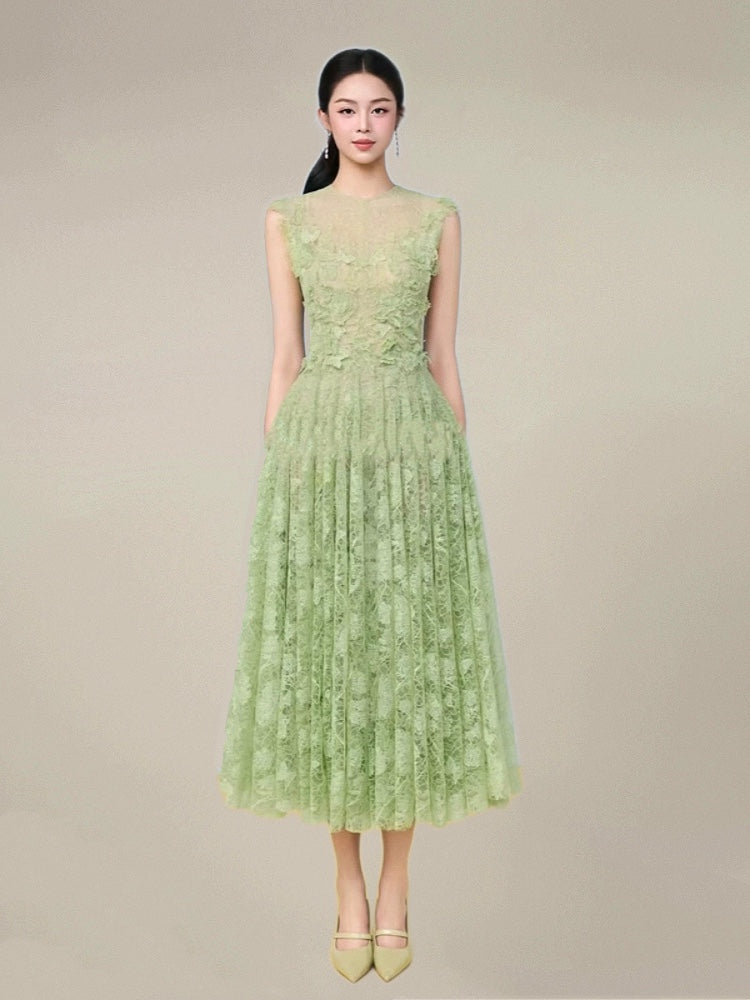 jennifer Lace Flower embellished maxi Dress in green Avalabel