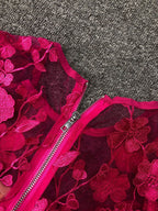 Rose red floral lace Long Sleeve Mini Dress Avalabel