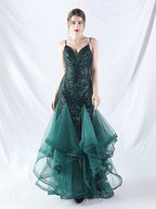 sequin slip tulle maxi dress Avalabel