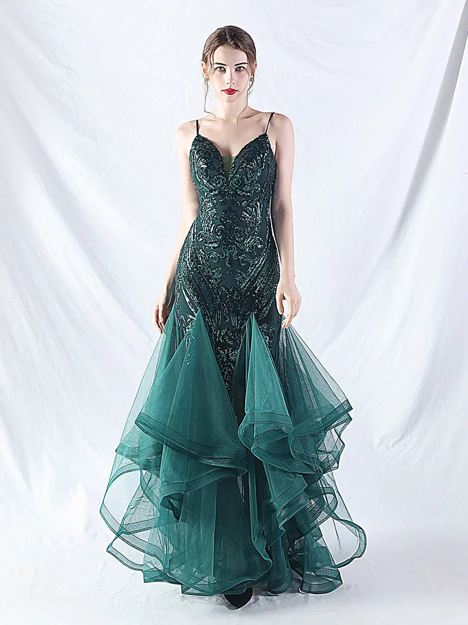 sequin slip tulle maxi dress Avalabel