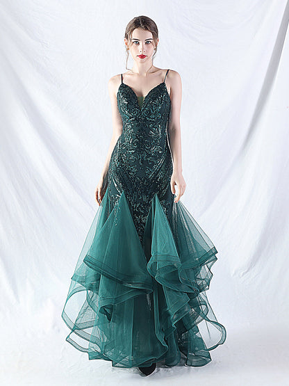 sequin slip tulle maxi dress