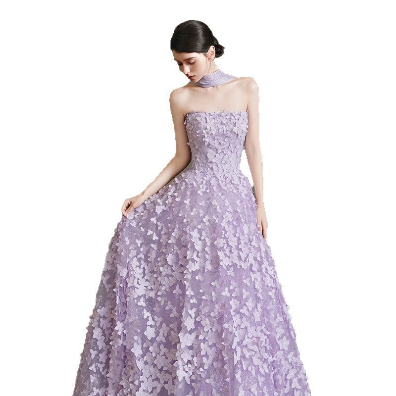 Arlene Floral Strapless Evening Gown - Purple Avalabel