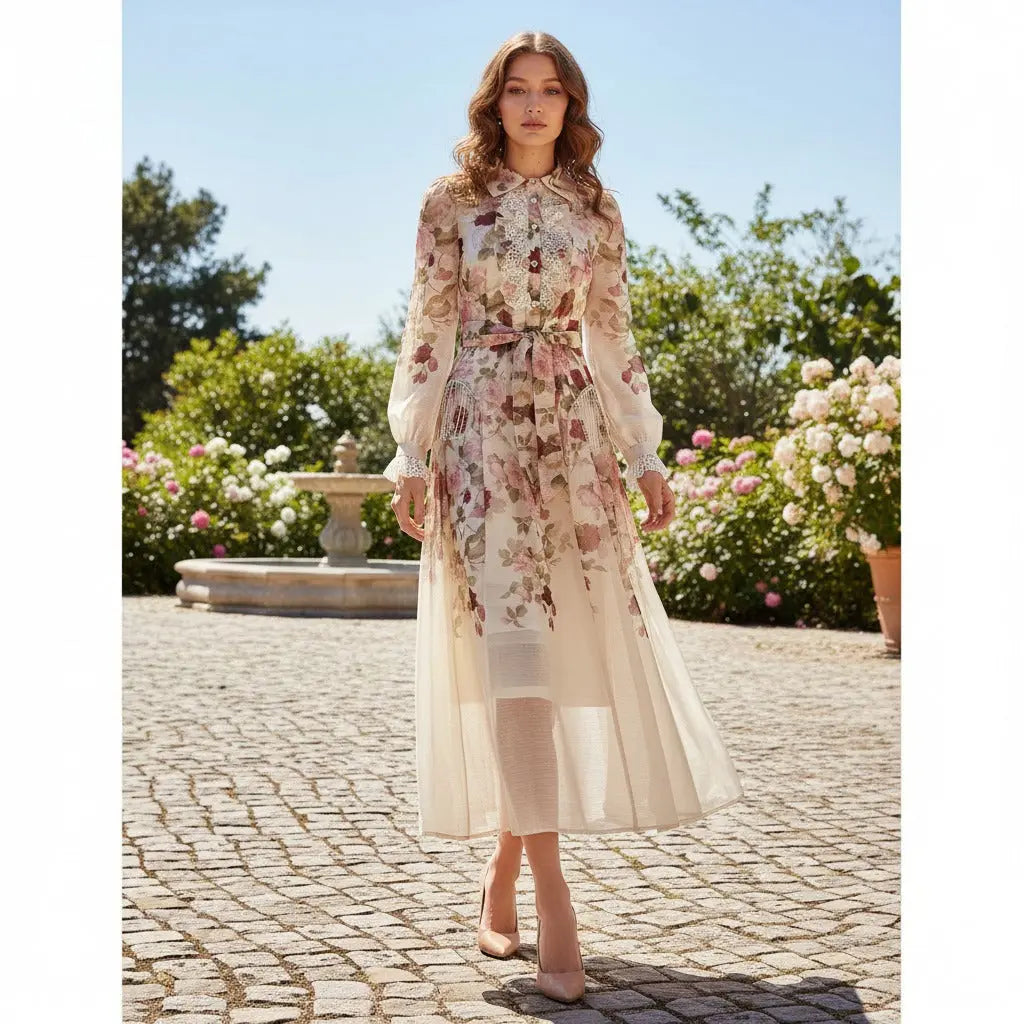 shirley Long Sleeve floral Printed Woven Maxi Dress Avalabel