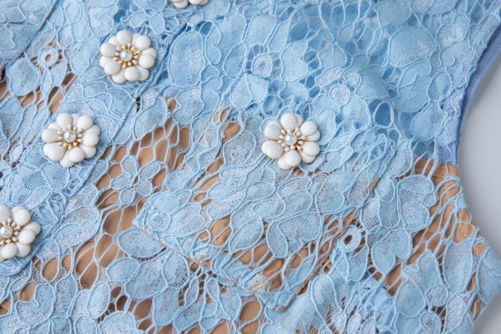 Eunice Hollow Pencil Lace Mini Dress in Blue Avalabel