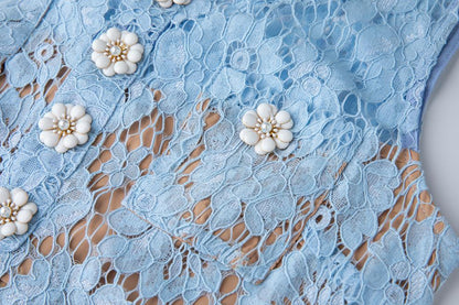 Eunice Hollow Pencil Lace Mini Dress in Blue