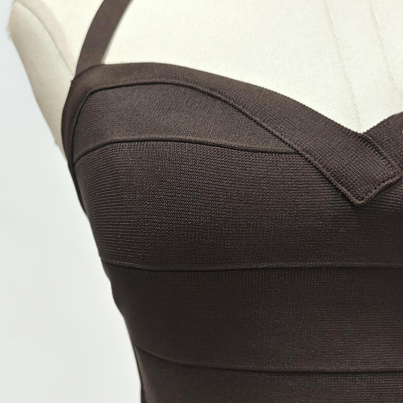 Chocolate Halter Bodycon Midi Bandage Dress Avalabel