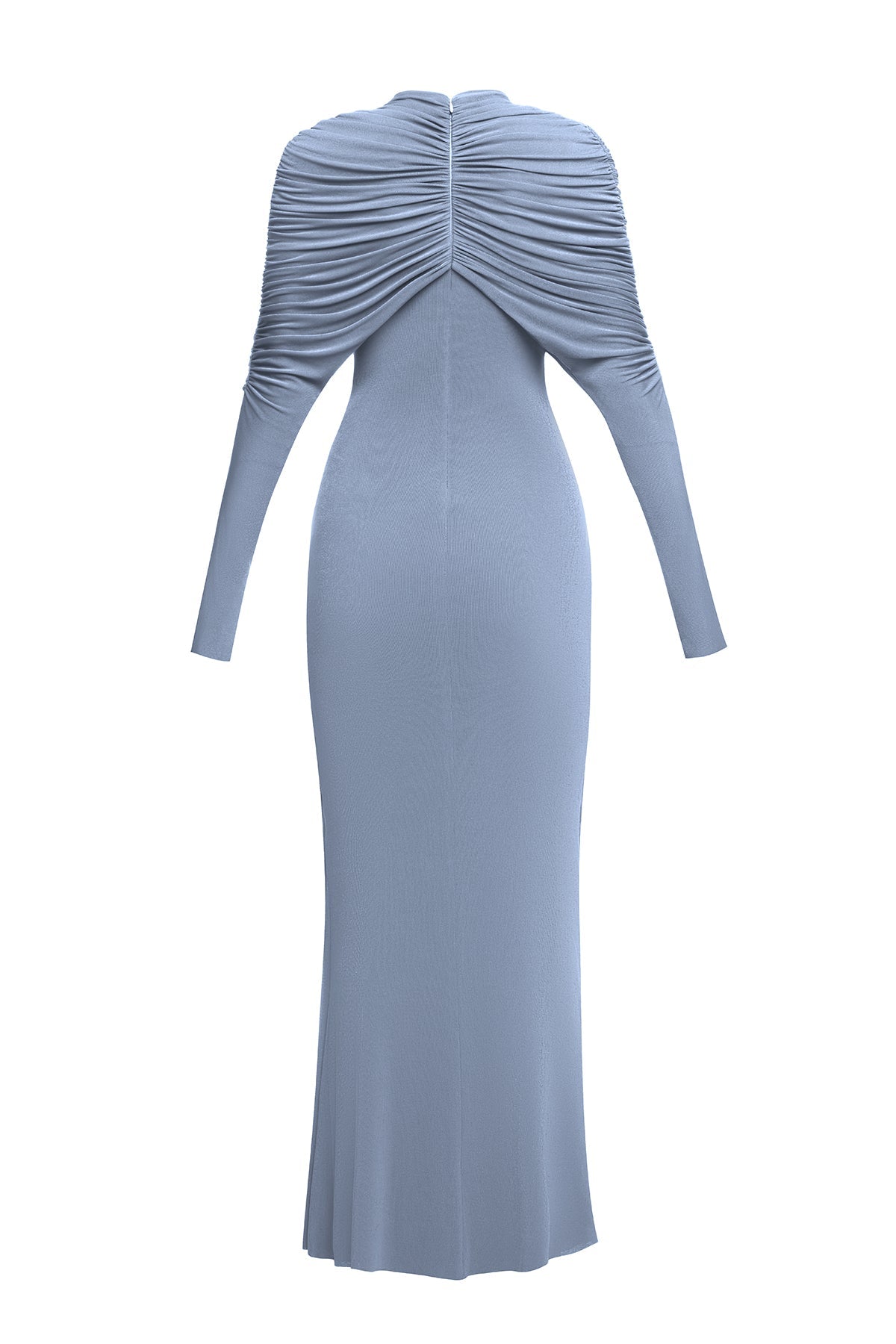 bonnie long sleeve pleated knot bodycon maxi dress in blue Avalabel