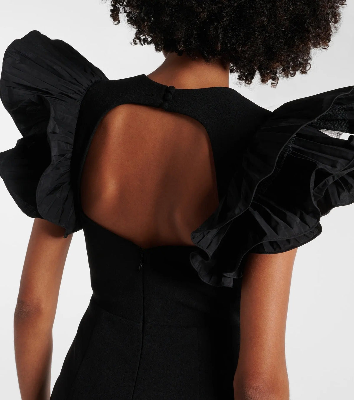 blanche ruffle crepe midi dress in black Avalabel