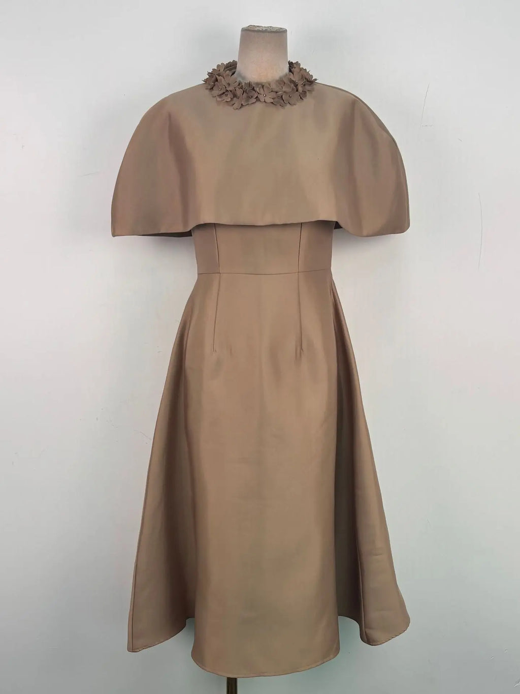 michelle Khaki Cape Satin Midi Dress Avalabel