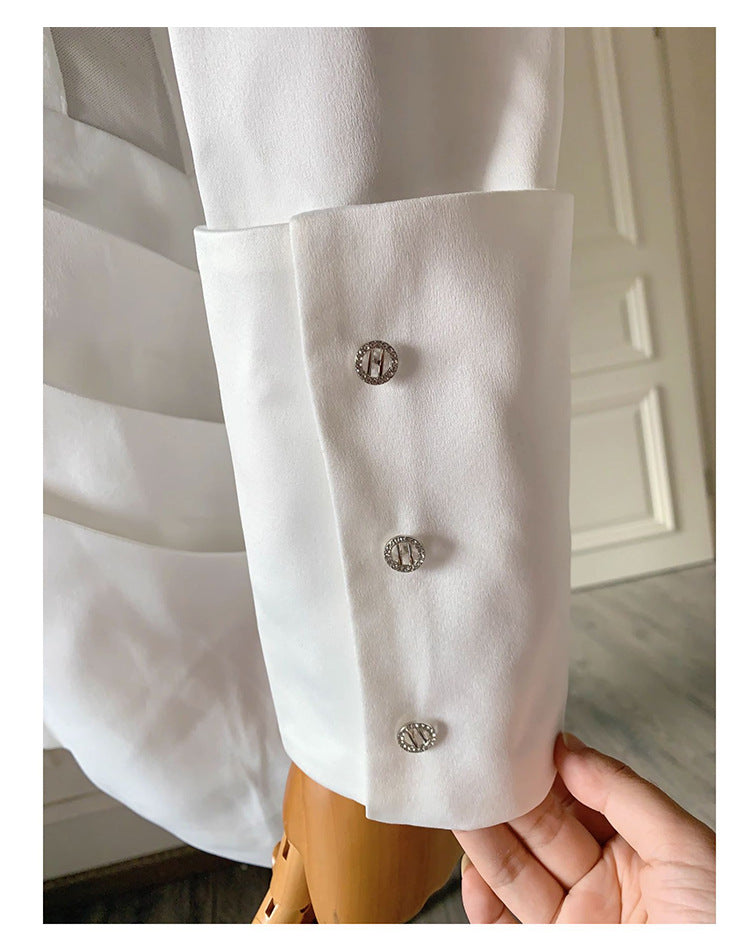 alyssa Deep V See-Through Fishbone Pleated Hip blazer mini dress in white Avalabel