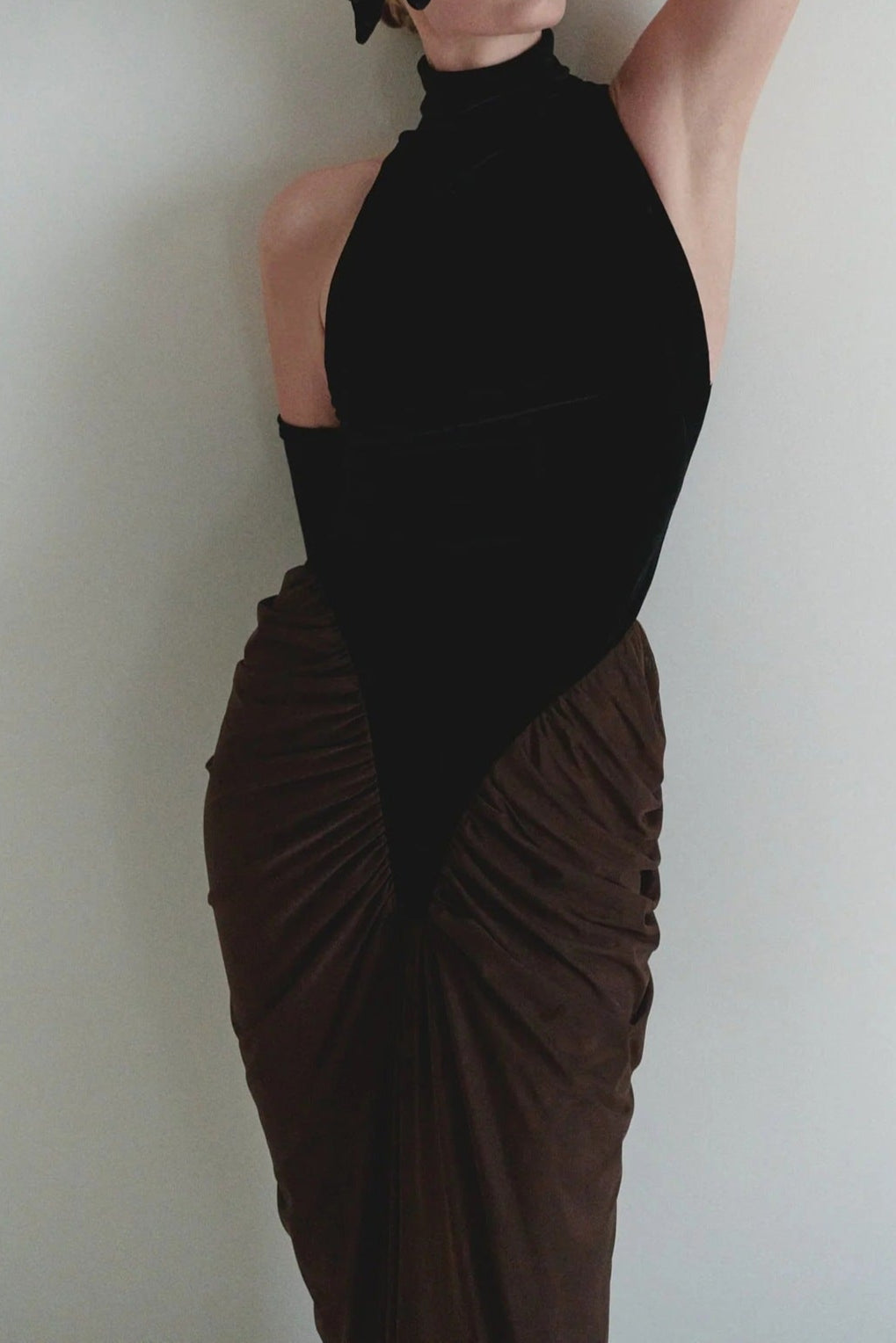 Velvet Mesh Patchwork Maxi Dress in Black Avalabel
