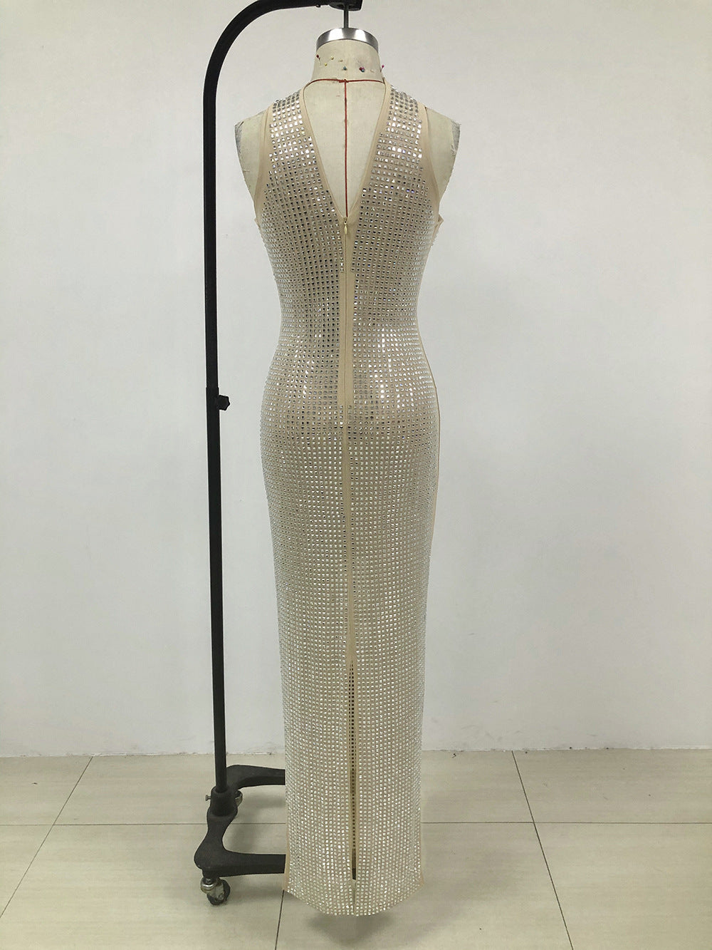 Silver Crystal Mesh Keyhole Cutout Mermaid Gown Avalabel