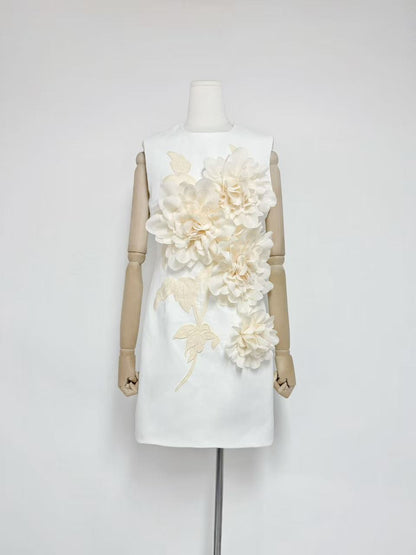 mandy 3d flower embellished Mini Dress in Black