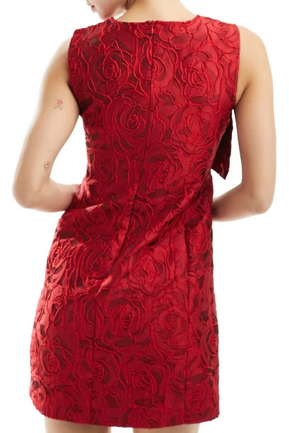burgundy bow jacquard mini dress