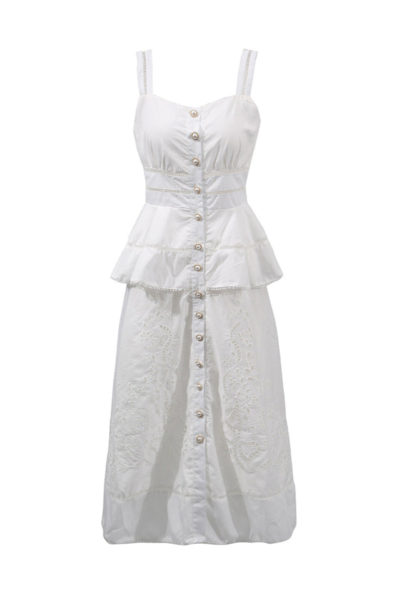 Peplum Hollow Midi Dress in Beige Avalabel