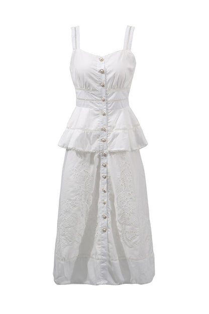 Peplum Hollow Midi Dress in Beige