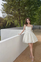 beige Square Collar Sleeveless lace cocktail Dress Avalabel