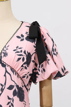 V-Neck Satin Floral Midi Dress in Pink Avalabel