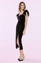 Josephine Bows High Slit Diamond Bandage Midi Dress Avalabel