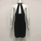 nelly pearl rhinestone halter mini dress in black Avalabel