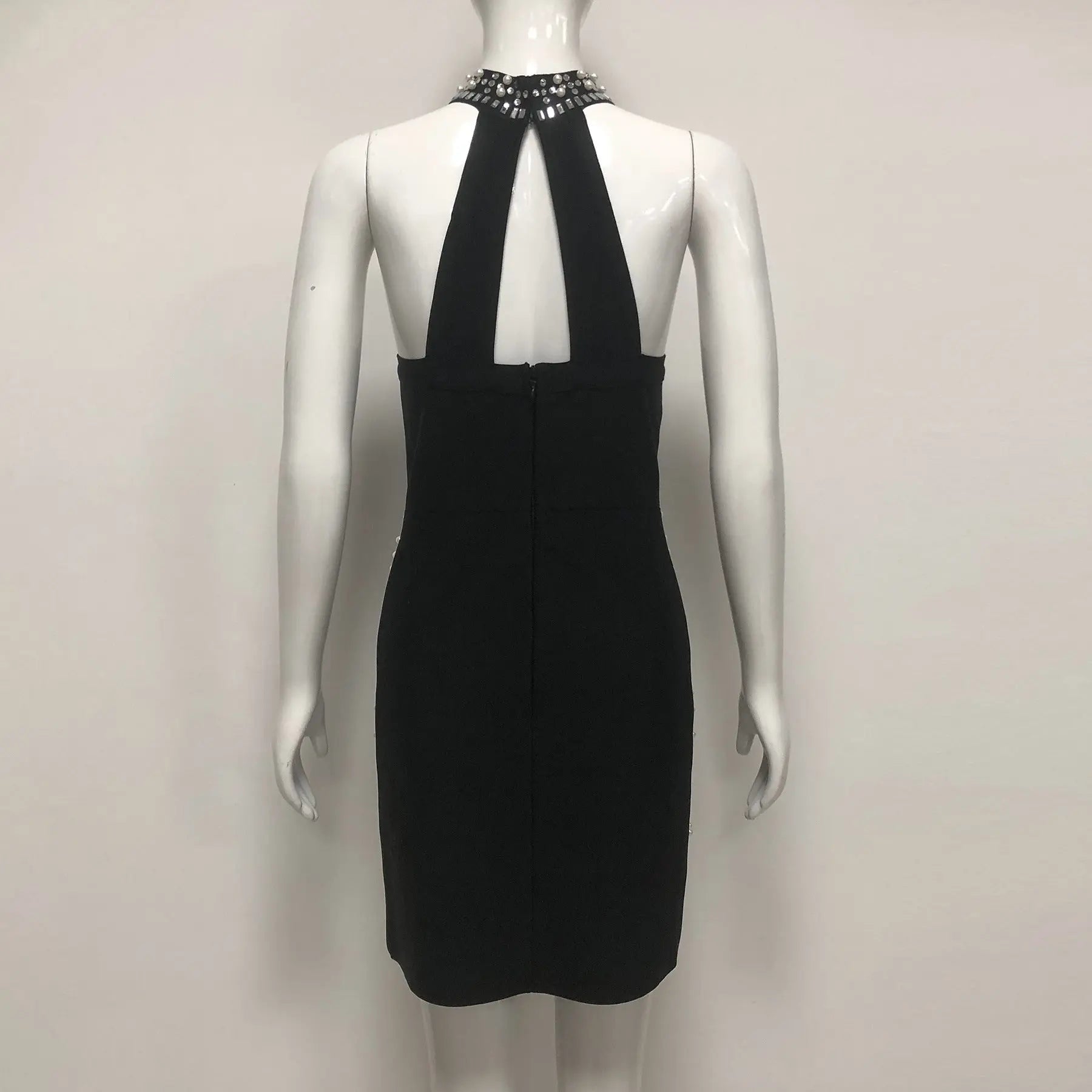 nelly pearl rhinestone halter mini dress in black Avalabel