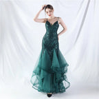 sequin slip tulle maxi dress Avalabel