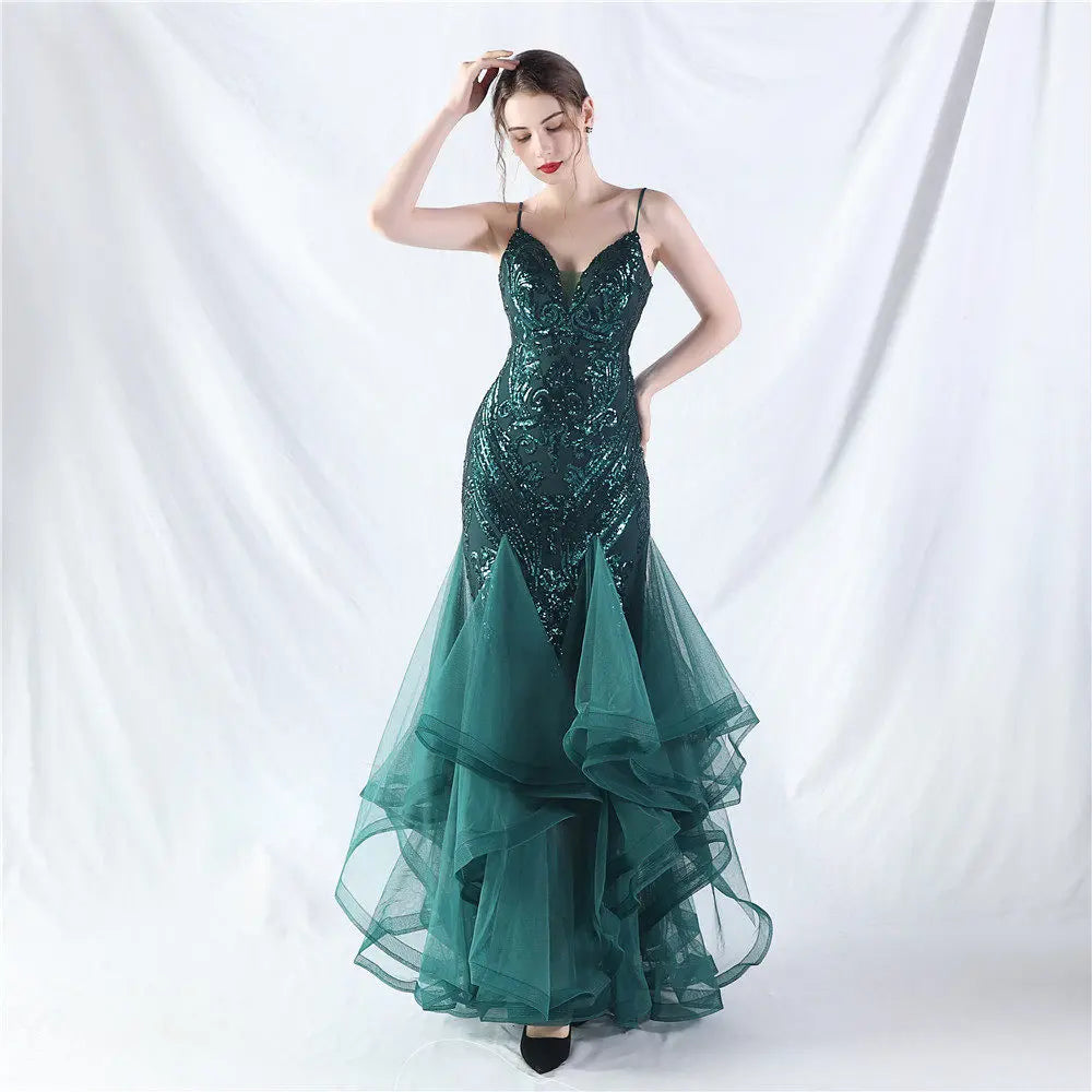 sequin slip tulle maxi dress Avalabel