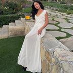 New Winter Style Sheer V-Neck Lace-Trimmed Maxi Dress Avalabel