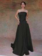 Lydia White French Satin Strapless Maxi Train Welcome Gown Avalabel