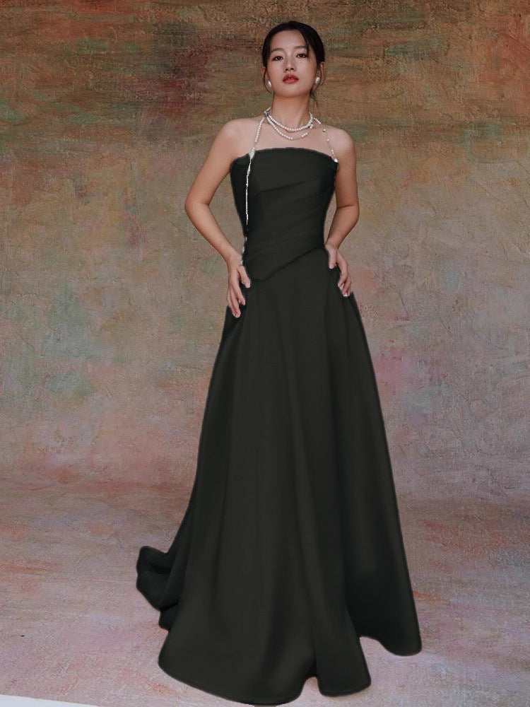 Lydia White French Satin Strapless Maxi Train Welcome Gown Avalabel