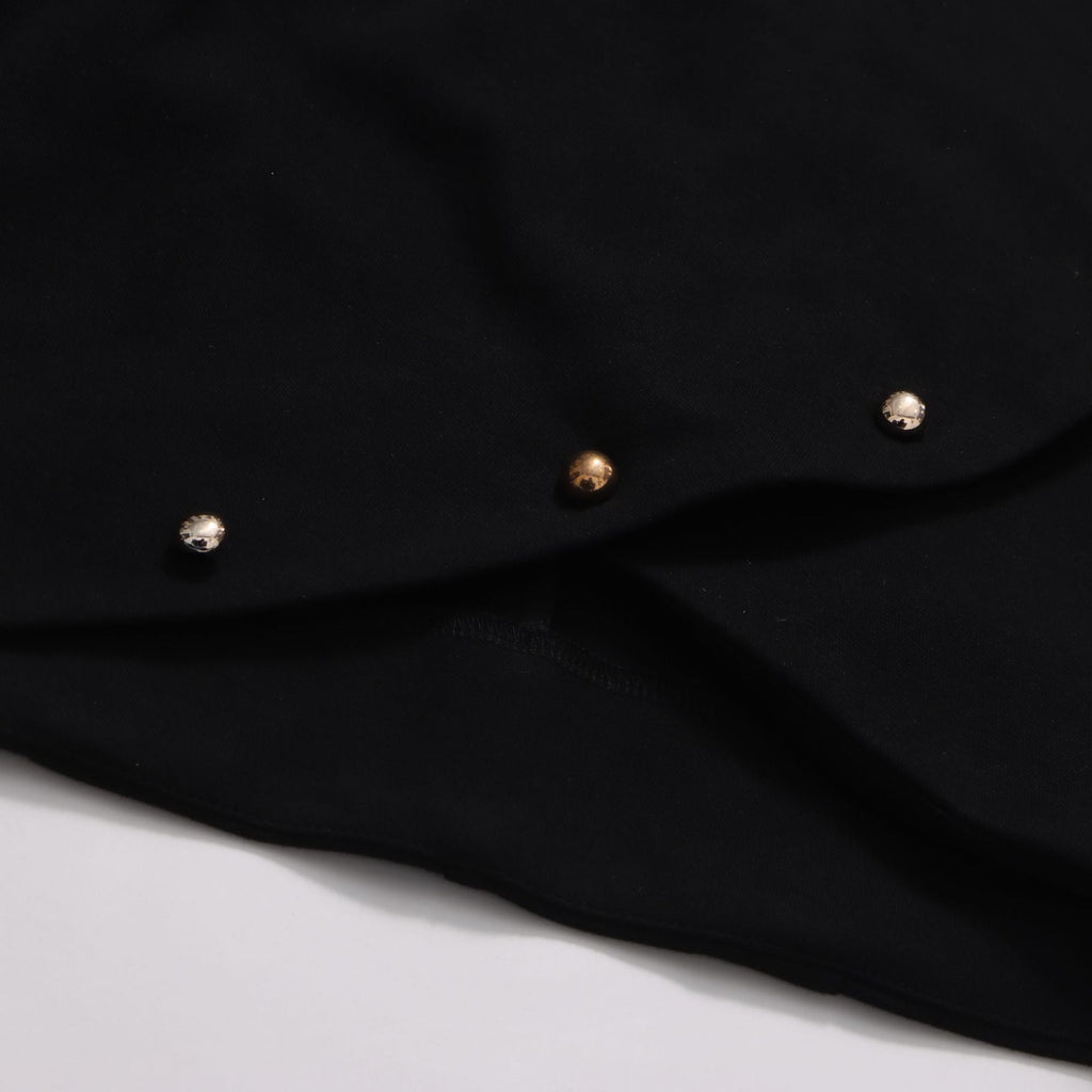 Button-embellished cotton-jersey top maxi skirt suit in black Avalabel