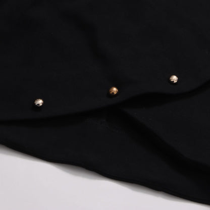 Button-embellished cotton-jersey top maxi skirt suit in black