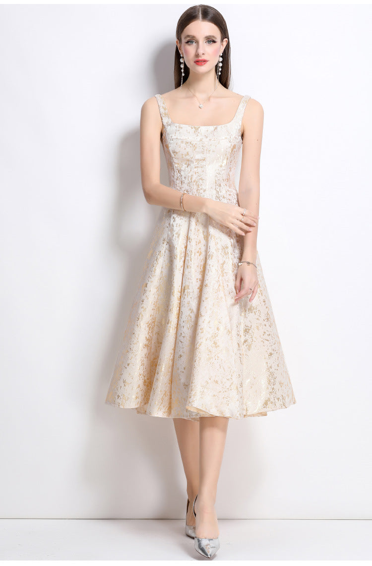 Vanessa A-line Jacquard Midi Dress - Apricot Avalabel