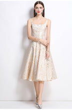 Vanessa A-line Jacquard Midi Dress - Apricot Avalabel