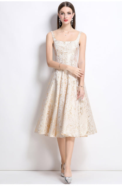 Vanessa A-line Jacquard Midi Dress - Apricot Avalabel