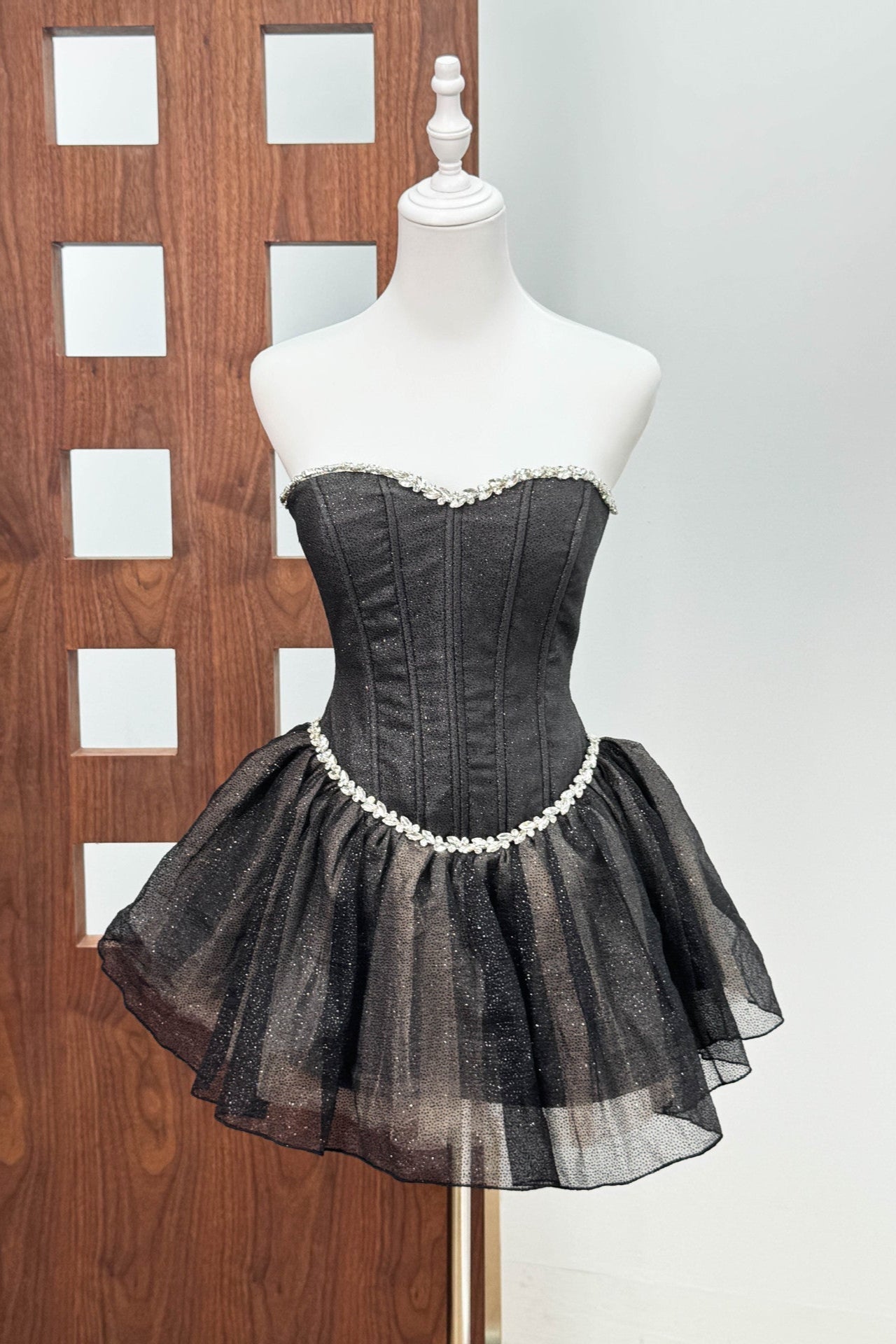 Debby Tube Top Fishbone Mesh Tulle Tutu Mini Dress in Black Avalabel