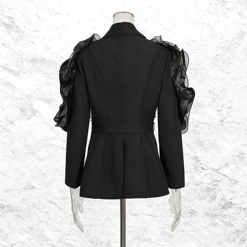 ashley Ruffle embellished Blazer in black Avalabel