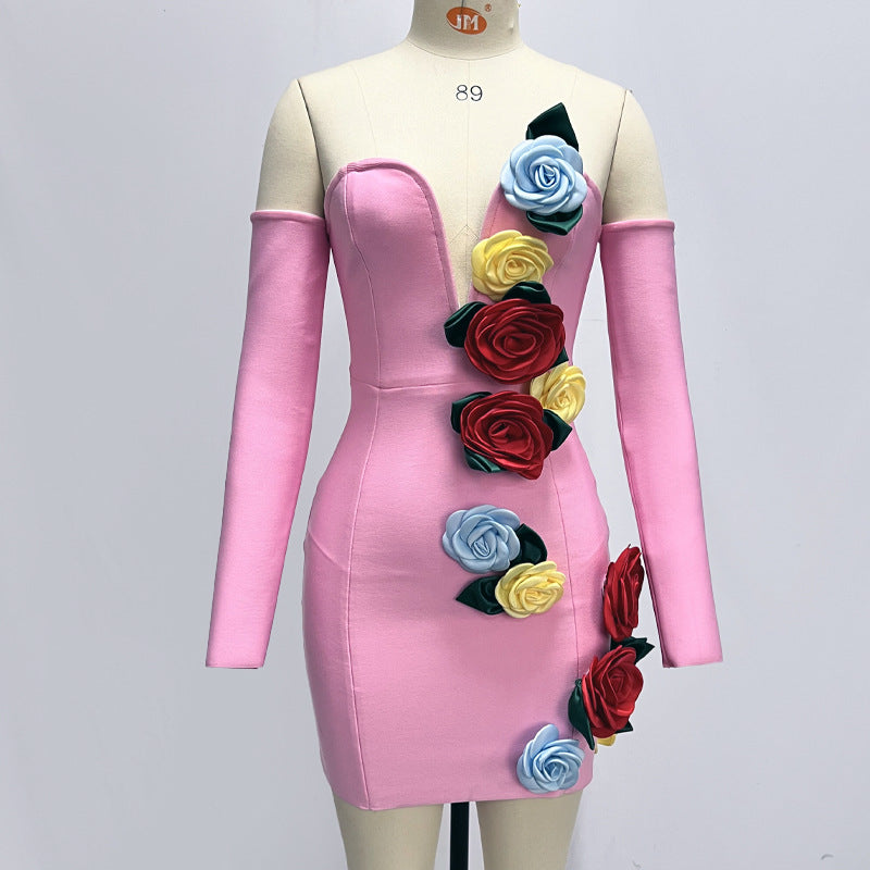 Eigra 3d Flower Tube Top Mini Dress Avalabel