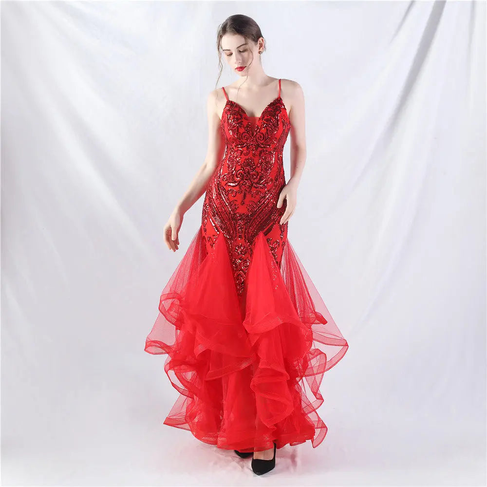 sequin slip tulle maxi dress Avalabel