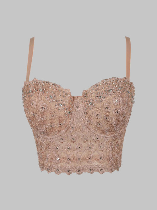 Calista Skin Tone High-end Embroidered Rhinestone-Encrusted Boning Corset Avalabel