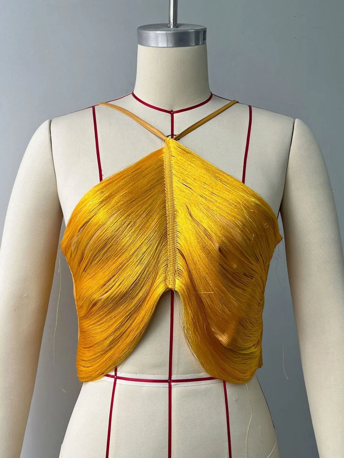 off shoulder camisole vest irregular fringed halterneck top Avalabel